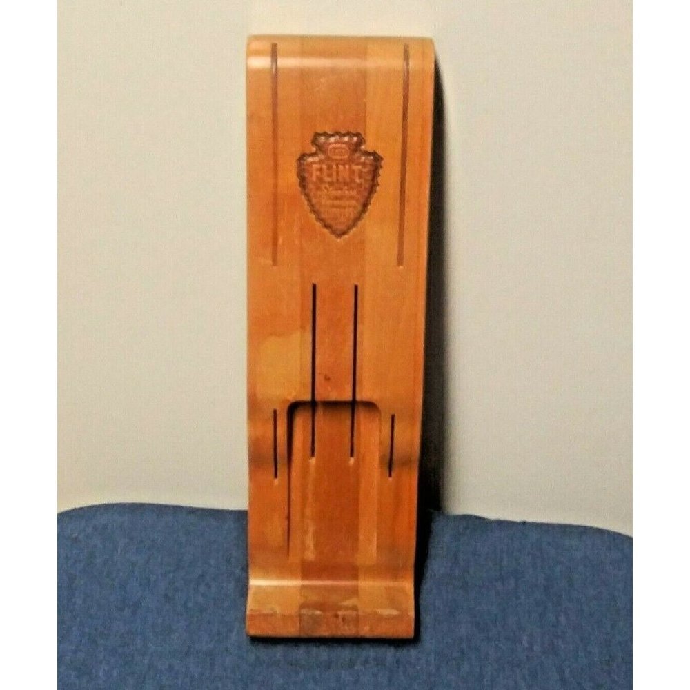 Vintage Wood Knife Holder RARE EKCO Flint Vanadium Stainless Nice condition